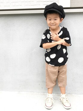 「no brand（ノーブランド）のアイテム（キャスケット）」を使った、Dai-cHiさん（キッズ・90cm）の秋コーディネート