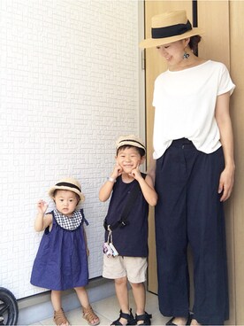 「Handmade（ハンドメイド）のアイテム（キャップ）」を使った、Dai-cHiさん（キッズ・100cm）の夏コーディネート