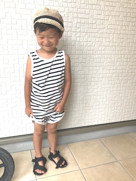 「Handmade（ハンドメイド）のアイテム（キャップ）」を使った、Dai-cHiさん（キッズ・100cm）の夏コーディネート