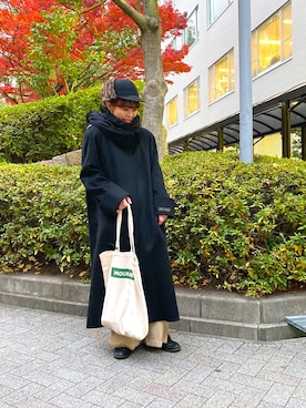 「美容師」｜「アイテム（チェスターコート）」を使った、なつきさん（レディース・155cm）の冬コーディネート