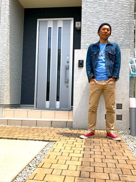 「アイテム（ニットキャップ/ビーニー、ブルー系）」を使った、wwe0725さん（メンズ・170cm）の春コーディネート