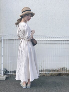 「mature ha.（マチュア）の【mature ha.(マチュアーハ)】Boxed Hat 11cm Brim（ハット）」を使った、har ( ハル )さん（レディース・153cm）の夏コーディネート