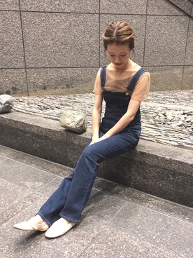 「透けトップス」｜「アイテム（オールインワン・サロペット）」を使った、har ( ハル )さん（レディース・153cm）の夏コーディネート