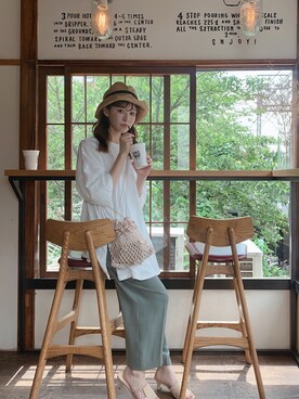 「mature ha.（マチュア）の【mature ha.(マチュアーハ)】Boxed Hat 11cm Brim（ハット）」を使った、har ( ハル )さん（レディース・153cm）の夏コーディネート