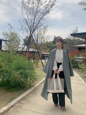 「ミントグリーン」｜「アイテム（ノーカラージャケット）」を使った、har ( ハル )さん（レディース・153cm）の秋コーディネート