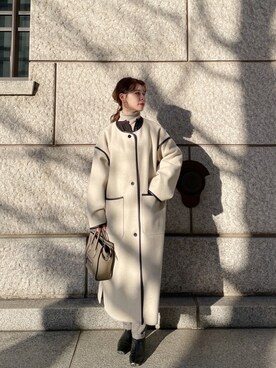 「パイピングコート」｜「アイテム（ステンカラーコート）」を使った、har ( ハル )さん（レディース・153cm）の冬コーディネート