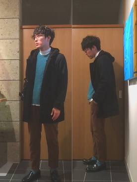 「ブラウンパンツ」｜「アイテム（ダッフルコート）」を使った、mawarunariさん（メンズ・170cm）の秋コーディネート