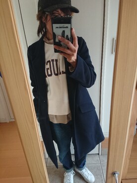 「SEVENDAYS=SUNDAY（セブンデイズサンデイ）のアイテム（チェスターコート）」を使った、めぐっぺさん（レディース・159cm）の冬コーディネート