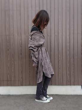 「ブラウン×ブラック」｜「アイテム（シャツワンピース）」を使った、めぐっぺさん（レディース・159cm）の冬コーディネート