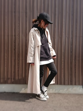 「アイテム（ステンカラーコート、ホワイト系）」を使った、めぐっぺさん（レディース・159cm）の春コーディネート