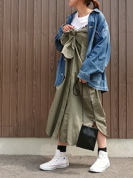 「RAGEBLUE（レイジブルー）のアイテム（カバーオール）」を使った、めぐっぺさん（レディース・159cm）の春コーディネート