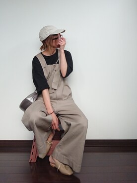 「バブーシュ」｜「アイテム（サロペット/オーバーオール）」を使った、めぐっぺさん（レディース・159cm）の春コーディネート