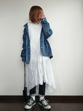 「RAGEBLUE（レイジブルー）のアイテム（カバーオール）」を使った、めぐっぺさん（レディース・159cm）の春コーディネート