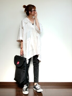 「Manhattan Portage（マンハッタンポーテージ）のJefferson Market Garden Backpack（バックパック/リュック）」を使った、めぐっぺさん（レディース・159cm）の春コーディネート