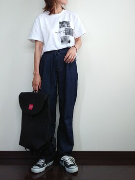 「Manhattan Portage（マンハッタンポーテージ）のJefferson Market Garden Backpack（バックパック/リュック）」を使った、めぐっぺさん（レディース・159cm）の夏コーディネート