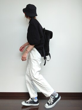 「Manhattan Portage（マンハッタンポーテージ）のJefferson Market Garden Backpack（バックパック/リュック）」を使った、めぐっぺさん（レディース・159cm）の夏コーディネート