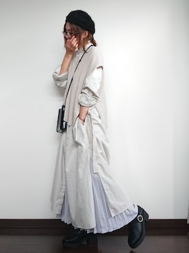 「SEVENDAYS=SUNDAY（セブンデイズサンデイ）のアイテム（シャツワンピース）」を使った、めぐっぺさん（レディース・159cm）の秋コーディネート