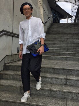 「PORTER（ポーター）のアイテム（クラッチバッグ）」を使った、　　好き好きシャーツさん（メンズ・175cm）の春コーディネート