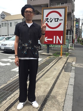「ルード」｜「アイテム（ハンチング/ベレー帽）」を使った、　　好き好きシャーツさん（メンズ・175cm）の夏コーディネート