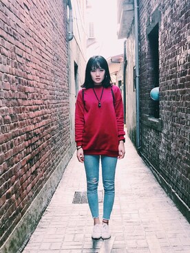 「red」｜「アイテム（スリッポン）」を使った、chian1029さん（レディース・165cm）の冬コーディネート