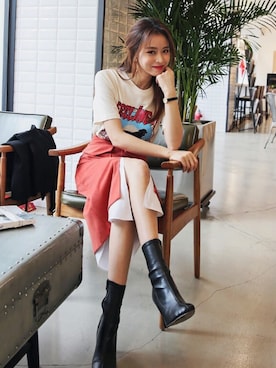 「アイテム（スカート、オレンジ系）」を使った、DABAgirlさん（レディース・164cm）の冬コーディネート