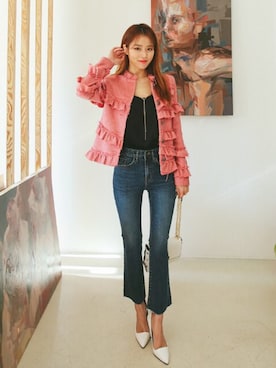 「アイテム（カバーオール、ピンク系）」を使った、DABAgirlさん（レディース・164cm）の春コーディネート