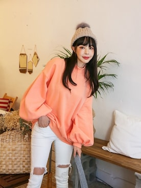 「アイテム（スウェット、オレンジ系）」を使った、DABAgirlさん（レディース・164cm）の秋コーディネート