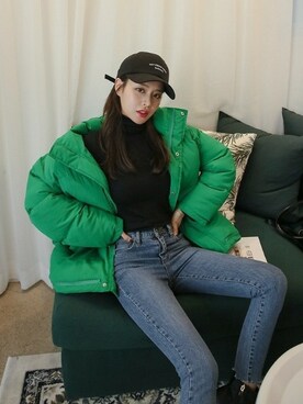「オルチャンファッション」｜「アイテム（ダウンジャケット/コート）」を使った、DABAgirlさん（レディース・164cm）の冬コーディネート