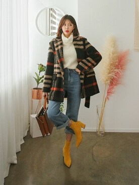 「アイテム（ノーカラージャケット、その他）」を使った、DABAgirlさん（レディース・164cm）の冬コーディネート