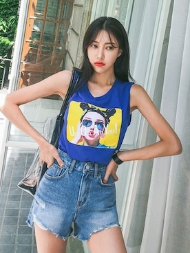 「アイテム（タンクトップ、ブルー系）」を使った、DABAgirlさん（レディース・164cm）の夏コーディネート