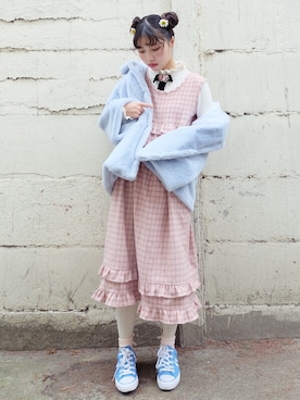 「Handmade（ハンドメイド）のアイテム（その他アウター）」を使った、kukkiさんさん（レディース・158cm）の冬コーディネート