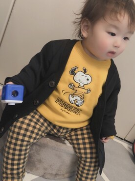 「UNIQLO（ユニクロ）のアイテム（パーカー、イエロー系）」を使った、あっくんさん（キッズ・90cm）の秋コーディネート