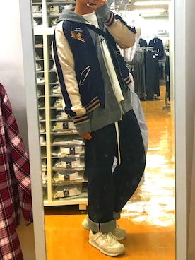 「HOUSTON（ヒューストン）のアイテム（その他アウター）」を使った、ゆーやさん（メンズ・170cm）の秋コーディネート