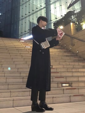 「細身」｜「アイテム（ステンカラーコート）」を使った、翔貴さん（メンズ・174cm）の春コーディネート
