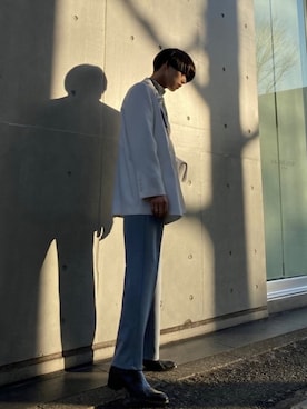 「ブルーコーデ」｜「アイテム（チェスターコート）」を使った、翔貴さん（メンズ・174cm）の春コーディネート