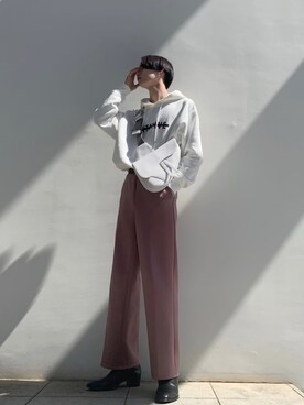 スラックス ピンク系 を使った 韓国ファッション のメンズ人気ファッションコーディネート Wear