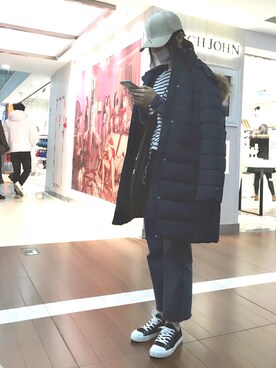 「TOMMY（トミー）のアイテム（ダウンジャケット/コート）」を使った、Fさん（レディース・165cm）の冬コーディネート