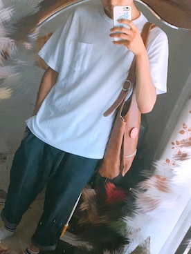 「LIBEROのアイテム（ショルダーバッグ、ブラウン系）」を使った、セナさん（メンズ・181cm）の夏コーディネート