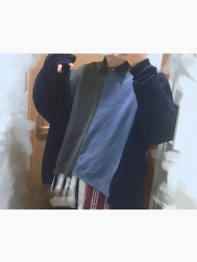 「古着のアイテム（スウェット、ブルー系）」を使った、セナさん（メンズ・181cm）の春コーディネート