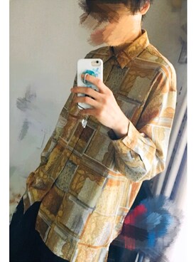 「古着のアイテム（Tシャツ/カットソー、イエロー系）」を使った、セナさん（メンズ・181cm）の春コーディネート