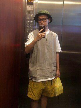 「アイテム（カーゴパンツ、イエロー系）」を使った、Jimmy Lin🇹🇼さん（メンズ・170cm）の夏コーディネート