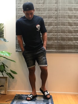 「F.C.Real Bristol（エフシーレアルブリストル）のアイテム（サンダル）」を使った、NAOKIさん（メンズ・178cm）の夏コーディネート