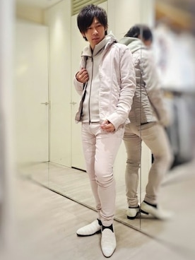 「アイテム（ブルゾン、ピンク系）」を使った、KUBOさん（メンズ・168cm）の冬コーディネート