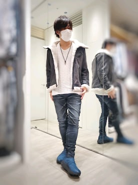 「ボア」｜「アイテム（ライダースジャケット）」を使った、KUBOさん（メンズ・168cm）の秋コーディネート