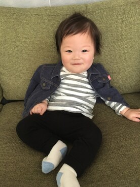 「combimini（コンビミニ）のアイテム（デニムジャケット）」を使った、SHIR☺︎MARUさん（キッズ・80cm）の春コーディネート