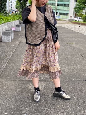 「花柄スカート」｜fuko さん（レディース・150cm・10代）の夏コーディネート