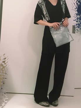 「オールブラック」｜「アイテム（チュニック）」を使った、ゆらさん（レディース・160cm）の夏コーディネート