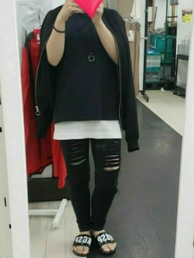 「UNIQLO（ユニクロ）のドライカラーリブタンクトップ（Tシャツ/カットソー、ホワイト系）」を使った、かなさん（レディース・145cm）の夏コーディネート