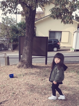 「アイテム（タイツ/ストッキング、ブラック系）」を使った、Kuru☺︎さん（キッズ・80cm）の秋コーディネート