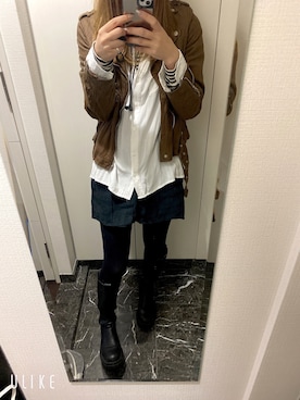 「Octopus（オクトパス）のアイテム（ライダースジャケット）」を使った、PINOさん（レディース・160cm）の春コーディネート